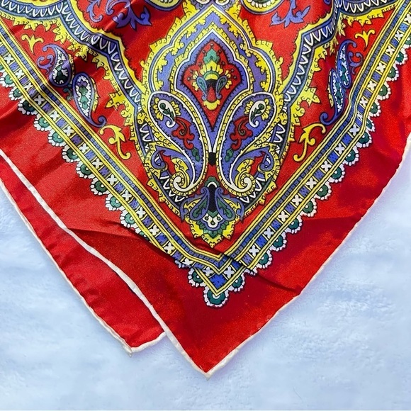 Vintage Red Paisley Rolled Edge Square Scarf - Picture 8 of 10
